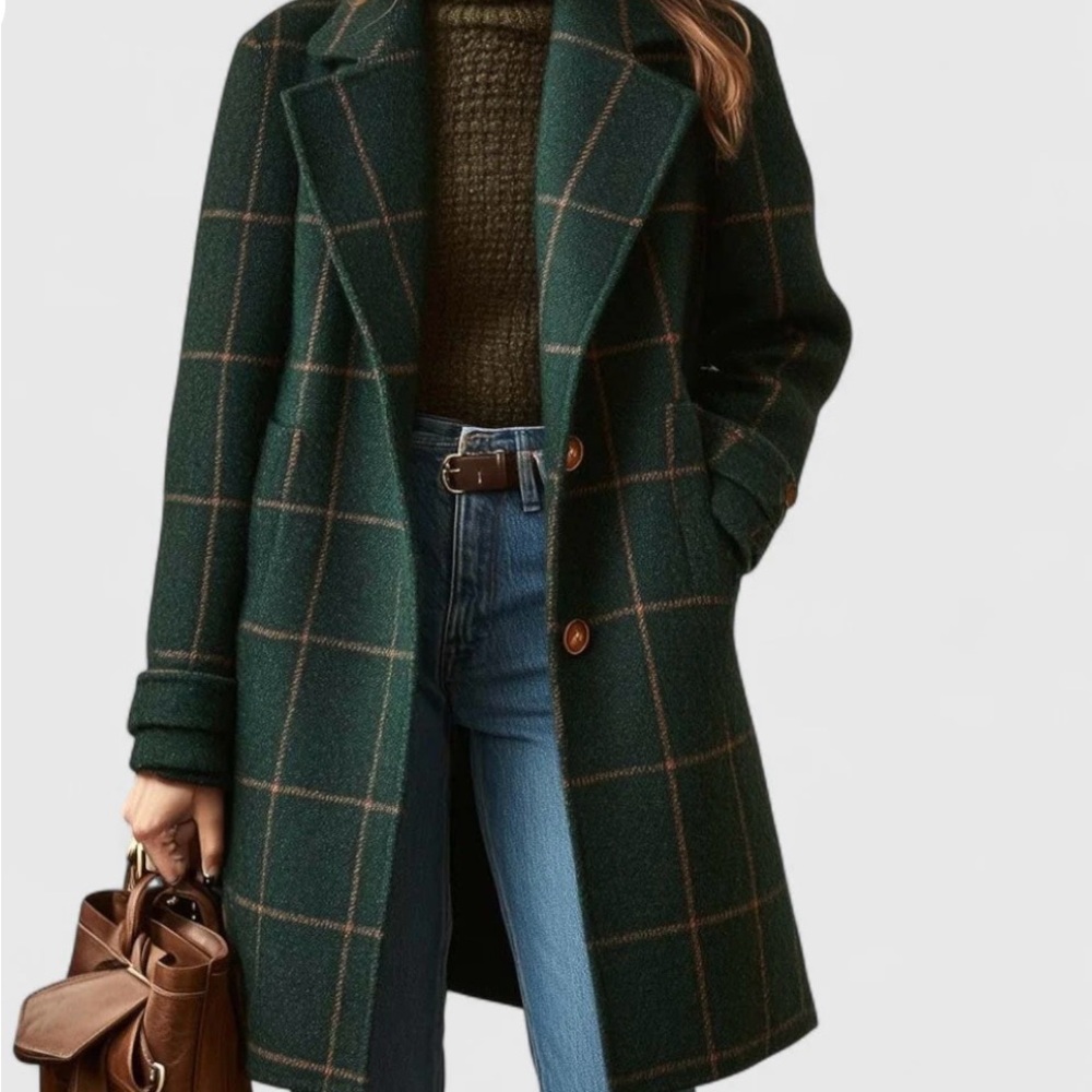 Noble Society- Fiona - Classic Check Green Plaid Wool Coat. Size XXL